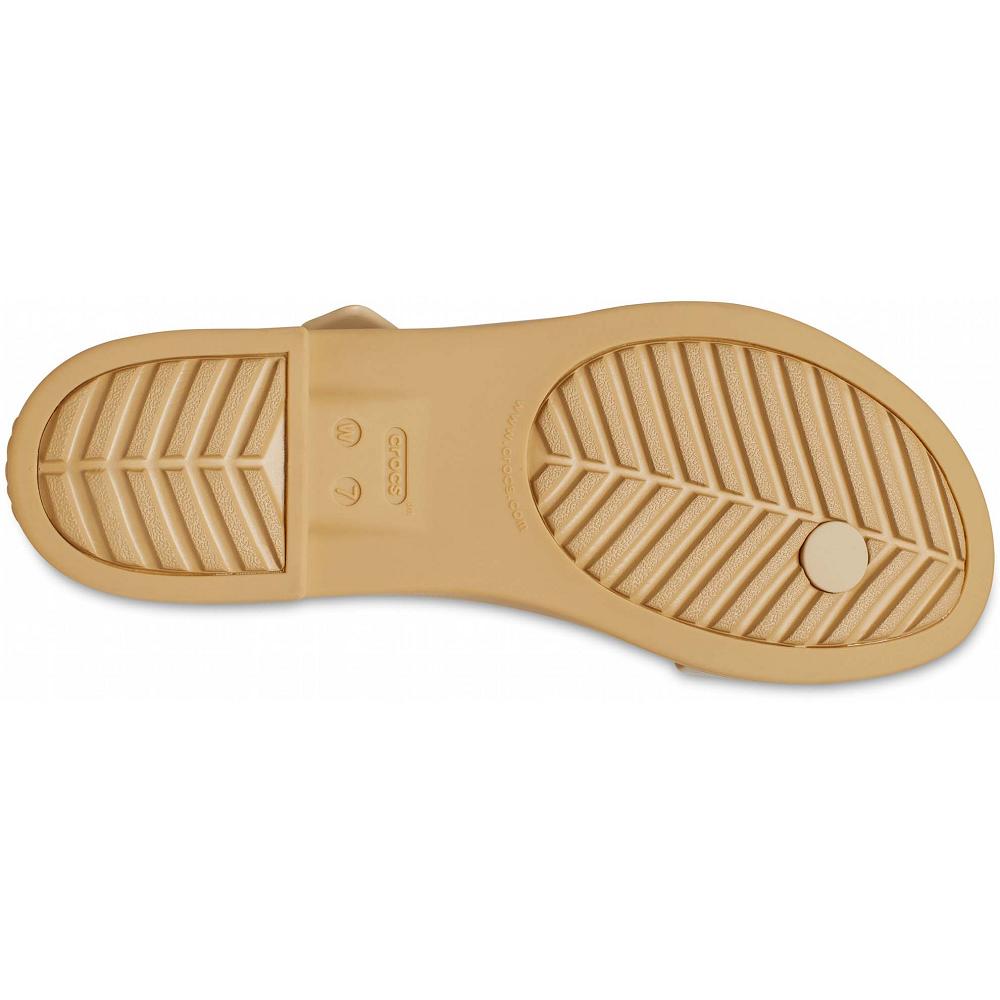 Brown Women's Crocs Tulum Metallic Toe Post Sandals | NZ 0557AHKP